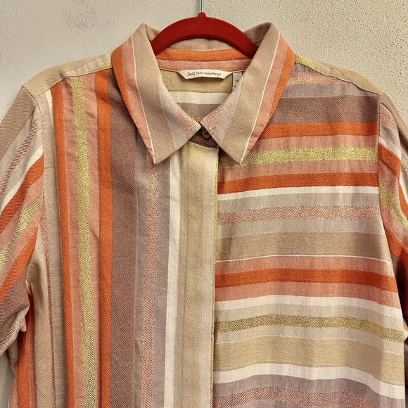 Soft Surroundings Maddalena‎ Metallic Striped Button Down Shirt in Size XL - Picture 3 of 16